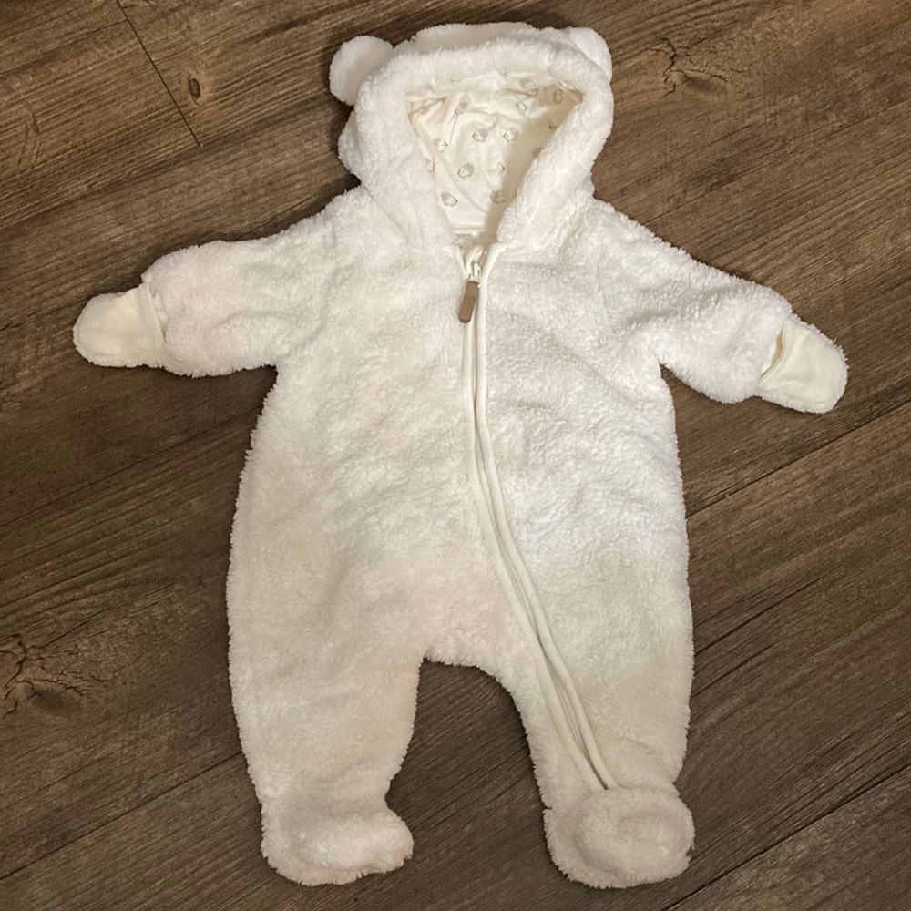 H&M fleece teddy bear pram suit, snowsuit, bunting, romper